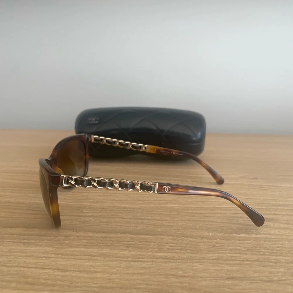 Chanel Tortoise Shell Sunglasses with chain detaining